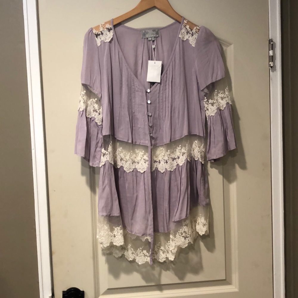 Solemio Lavender Lace Cardigan Blouse